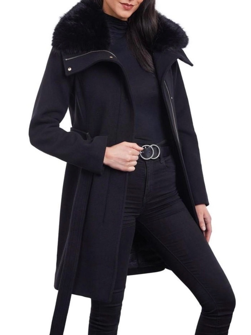 Michael kors Women's Black Faux Fur Collar Long Coat new without tags
